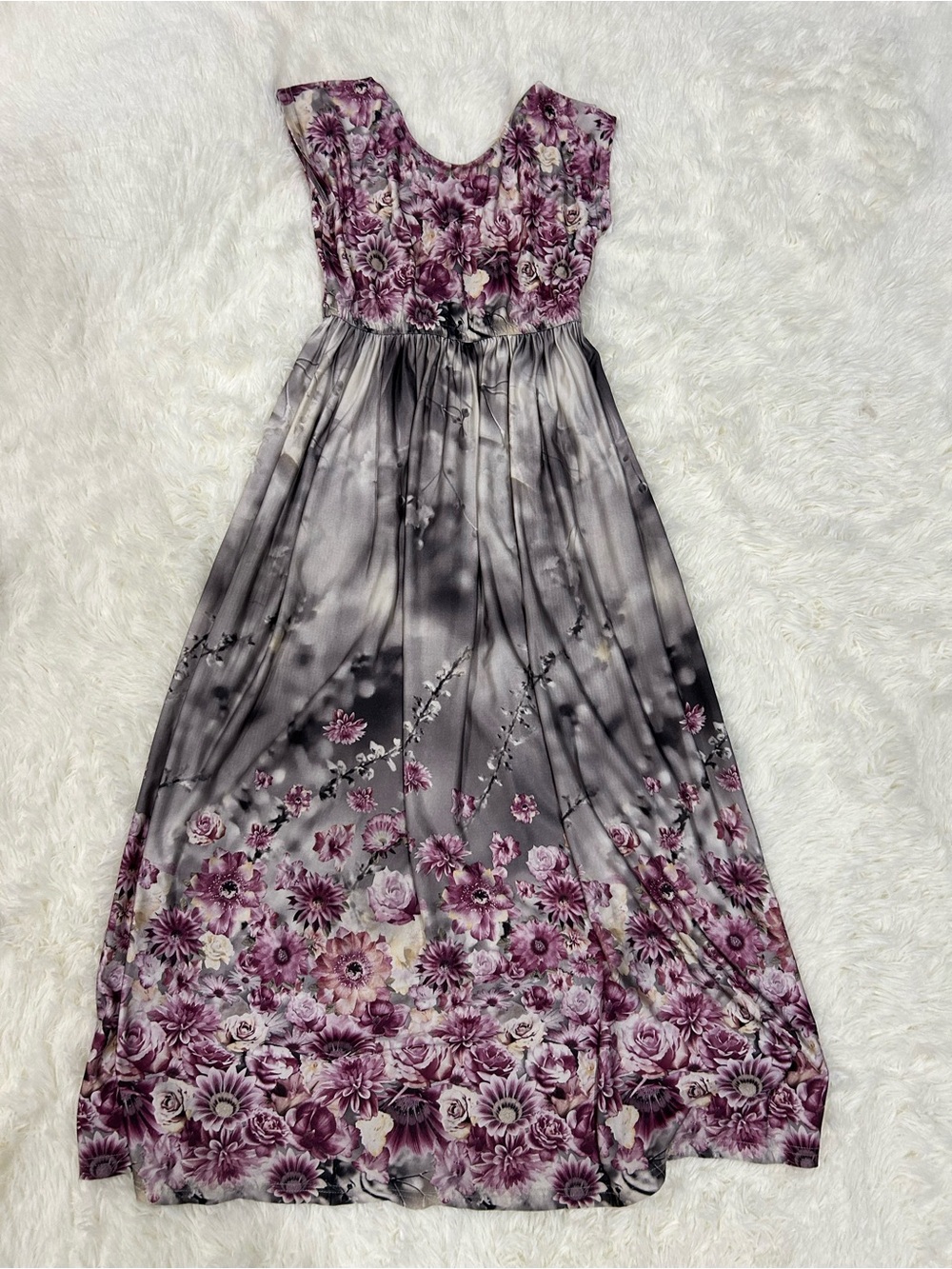 Floral Ombre Maxi Dress in Purple and Gray